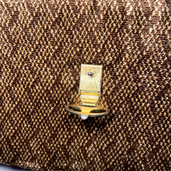 Vintage Chenille Corduroy Crossbody Purse Lock Buckle Leather Mod Retro Mob Wife - Picture 10 of 16